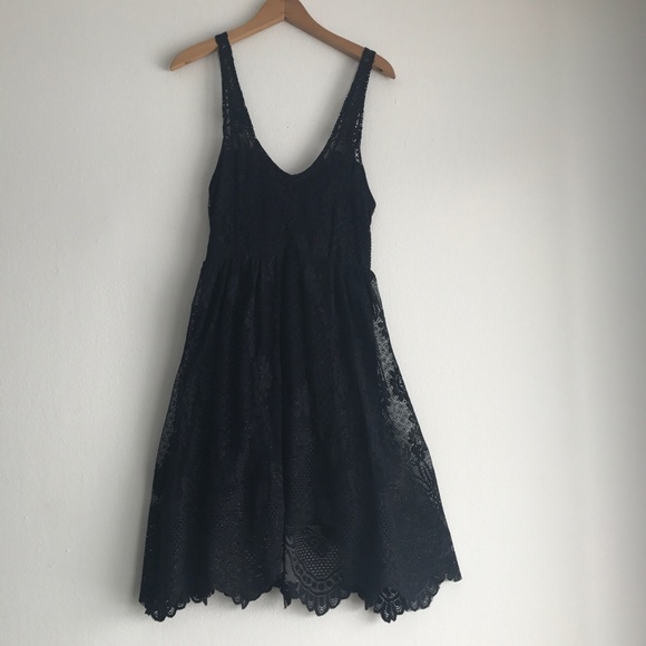 Free People Dresses & Skirts - Free People Black Lace Dress gold foil fleck Sz 6